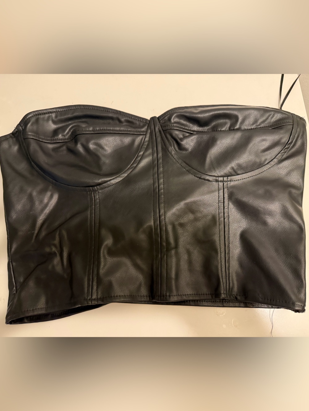 Zara Black Faux Leather Bustier Crop Top